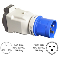 888-2127-ADP IEC 60309 Plug Adapter to European Schuko Connector, IP44 Rated, 16A 250V, 6H, IEC 309